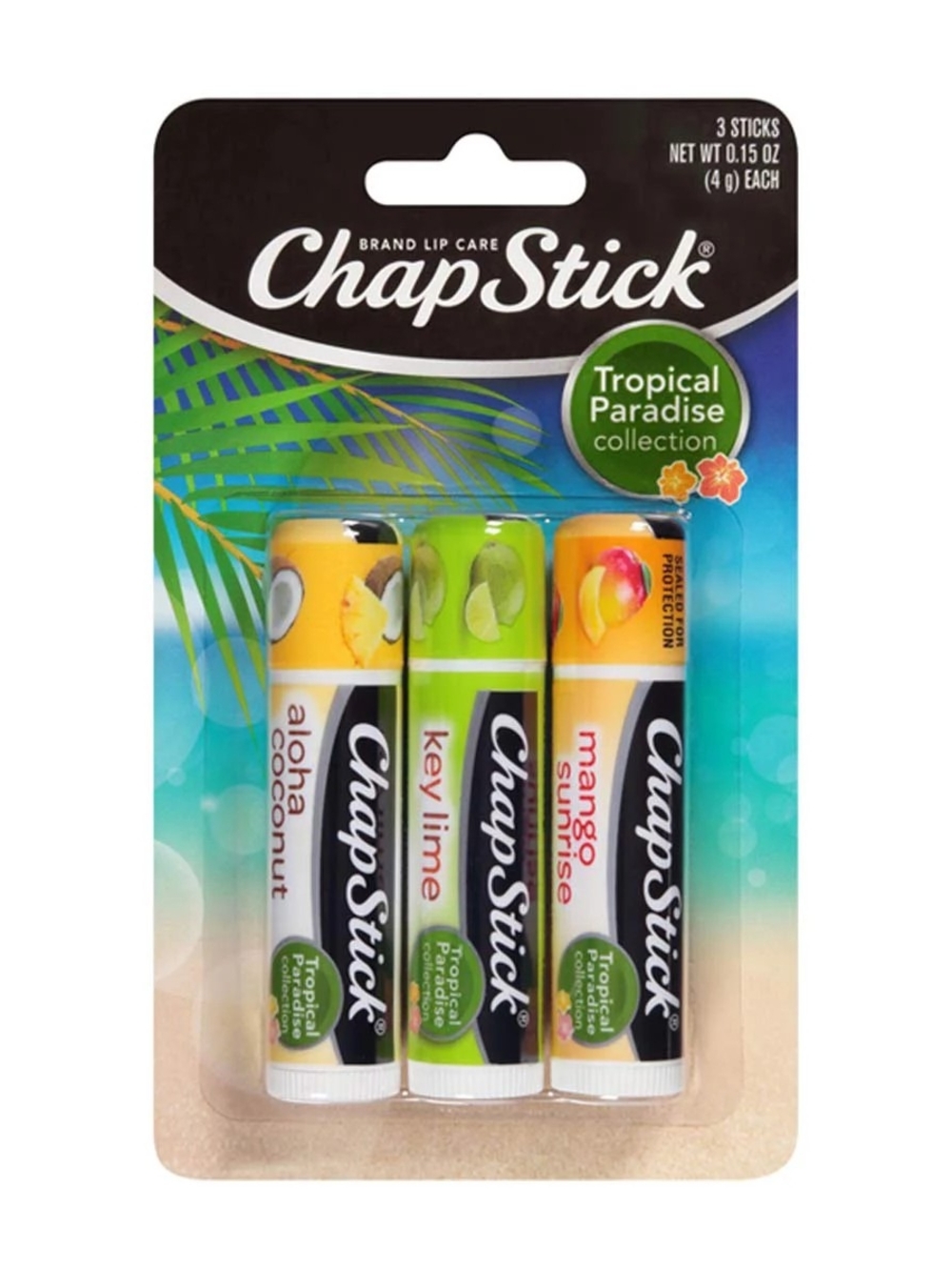 CHAPSTICK Trio Tropical Paradise Lip Balm Mango, Key Lime, Coconut